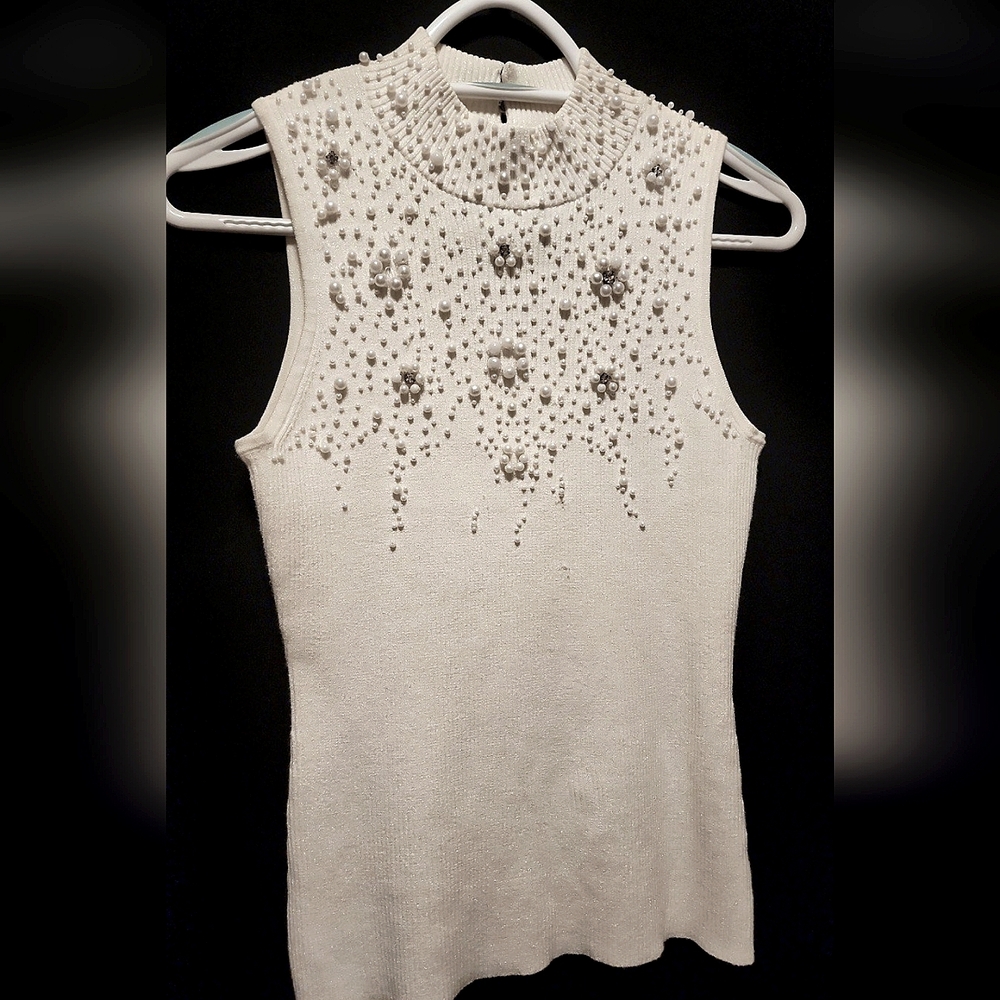 Vint/BN (M) Cache winter sweater +diamond & pearl accents & gold metallic thread